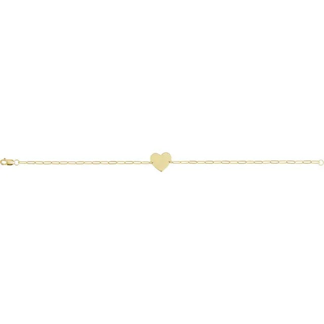 14K Engravable Paperclip Heart 7" Bracelet