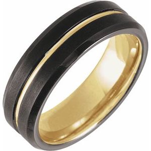18K Yellow Gold PVD & Black PVD Tungsten 7 mm Beveled-Edge Grooved Comfort-Fit Band. TAR52198:106:P