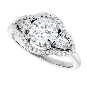 14K White Gold 6.5 mm Round Three-Stone Halo-Style Engagement Ring. 126047:285:P