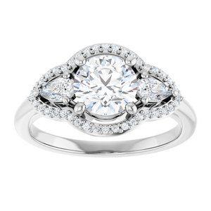 14K White Gold 6.5 mm Round Three-Stone Halo-Style Engagement Ring. 126047:285:P