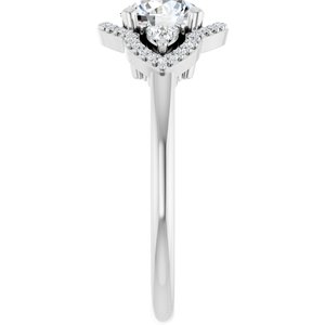 14K White Gold 6.5 mm Round Three-Stone Halo-Style Engagement Ring. 126047:285:P