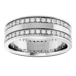 14K White Gold 3/4 CTW Diamond Double Row Accented Men's Band. 124096:637:P
