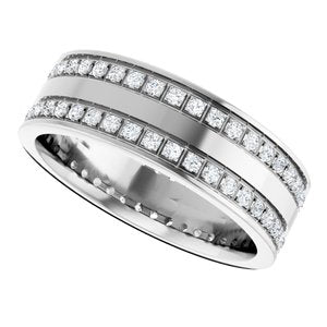 14K White Gold 3/4 CTW Diamond Double Row Accented Men's Band. 124096:637:P