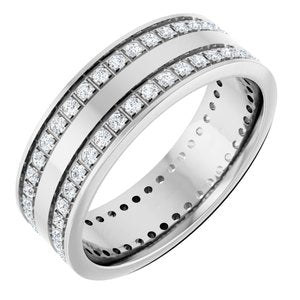 14K White Gold 3/4 CTW Diamond Double Row Accented Men's Band. 124096:637:P