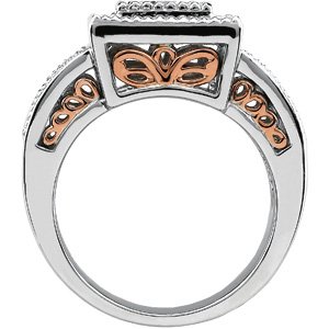 14K White/Rose Gold 5.2 mm Round Sculptural Inspired Halo-Style Accented Engagement Ring. 121346:100001:P