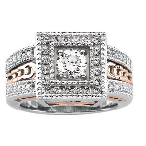 14K White/Rose Gold 5.2 mm Round Sculptural Inspired Halo-Style Accented Engagement Ring. 121346:100001:P