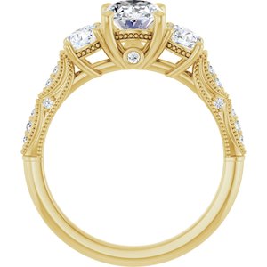 14K Yellow Gold 8x6 mm Oval Three-Stone Accented Engagement Ring. 126129:346:P