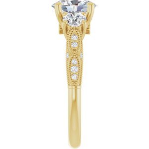 14K Yellow Gold 8x6 mm Oval Three-Stone Accented Engagement Ring. 126129:346:P