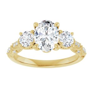 14K Yellow Gold 8x6 mm Oval Three-Stone Accented Engagement Ring. 126129:346:P