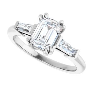 14K White Gold 7x5 mm Emerald Three-Stone Engagement Ring. 126016:540:P