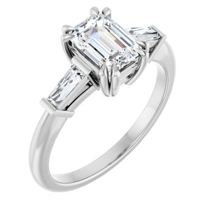 14K White Gold 7x5 mm Emerald Three-Stone Engagement Ring. 126016:540:P