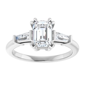 14K White Gold 7x5 mm Emerald Three-Stone Engagement Ring. 126016:540:P