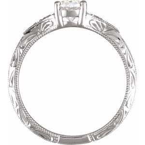 14K White Gold 8x6 mm Oval .02 CTW Diamond Hand-Engraved Hand-Applied Milgrain Accented Engagement Ring. 688909:600:P