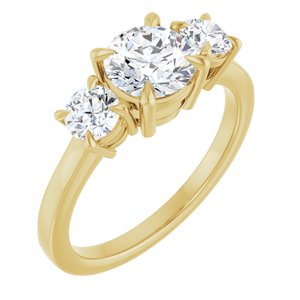 14K Yellow Gold 6.5 mm Round Three-Stone Engagement Ring. 126029:946:P