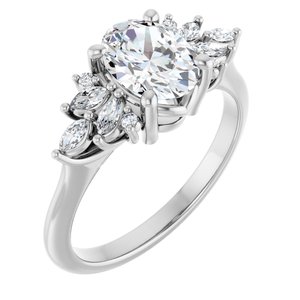 14K White Gold 8x6 mm Oval 1/5 CTW Diamond Accented Engagement Ring. 126188:LG6000:P