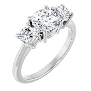 14K White Gold 6.5 mm Round Three-Stone Engagement Ring. 126223:555:P