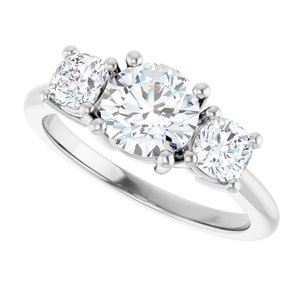 14K White Gold 6.5 mm Round Three-Stone Engagement Ring. 126223:555:P