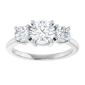 14K White Gold 6.5 mm Round Three-Stone Engagement Ring. 126223:555:P