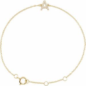14K Yellow Gold 1/10 CTW Diamond Initial A 6-7" Bracelet. 652689:60027:P