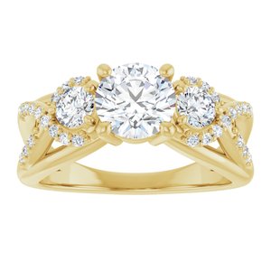 14K Yellow Gold 6.5 mm Round Three-Stone Accented Engagement Ring. 126170:301:P