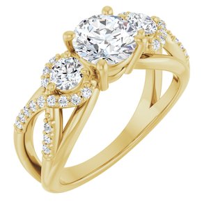 14K Yellow Gold 6.5 mm Round Three-Stone Accented Engagement Ring. 126170:301:P