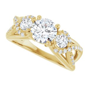 14K Yellow Gold 6.5 mm Round Three-Stone Accented Engagement Ring. 126170:301:P