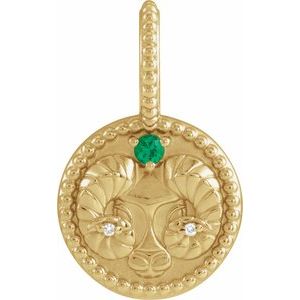 14K Yellow Gold Natural Emerald & .005 CTW Diamond Aries Charm/Pendant