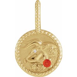14K Yellow Gold Natural Mexican Fire Opal & .0025 CTW Diamond Taurus Charm/Pendant. 88215:157:P