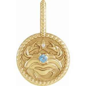 14K Yellow Gold Natural Aquamarine & .0025 CTW Diamond Cancer Charm/Pendant. 88215:191:P