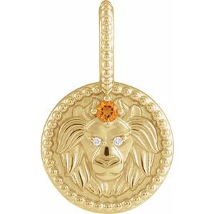 14K Yellow Gold Natural Citrine & .005 CTW Diamond Leo Charm/Pendant. 88215:172:P