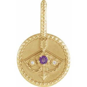 14K Yellow Gold Natural Amethyst & .005 CTW Diamond Sagittarius Charm/Pendant. 88215:177:P