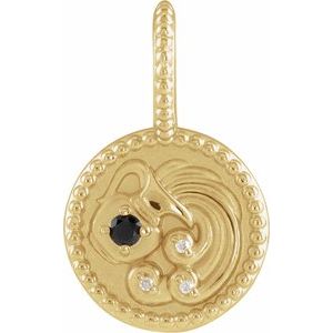 14K Yellow Gold Natural Black Spinel & .0075 CTW Diamond Aquarius Charm/Pendant. 88215:205:P