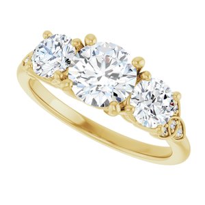 14K Yellow Gold 6.5 mm Round Three-Stone Celtic-Inspired Accented Engagement Ring. 126262:211:P
