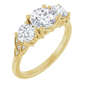 14K Yellow Gold 6.5 mm Round Three-Stone Celtic-Inspired Accented Engagement Ring. 126262:211:P