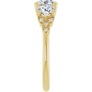 14K Yellow Gold 6.5 mm Round Three-Stone Celtic-Inspired Accented Engagement Ring. 126262:211:P