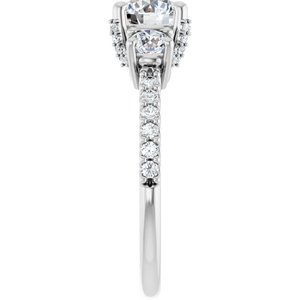 14K White Gold 6.5 mm Round 5/8 CTW Diamond Three-Stone Hidden Halo-Style Accented Engagement Ring. 126396:118:P