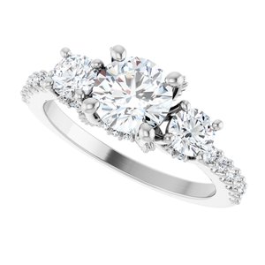 14K White Gold 6.5 mm Round 5/8 CTW Diamond Three-Stone Hidden Halo-Style Accented Engagement Ring. 126396:118:P