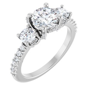 14K White Gold 6.5 mm Round 5/8 CTW Diamond Three-Stone Hidden Halo-Style Accented Engagement Ring. 126396:118:P