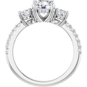 14K White Gold 6.5 mm Round 5/8 CTW Diamond Three-Stone Hidden Halo-Style Accented Engagement Ring. 126396:118:P