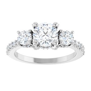 14K White Gold 6.5 mm Round 5/8 CTW Diamond Three-Stone Hidden Halo-Style Accented Engagement Ring. 126396:118:P