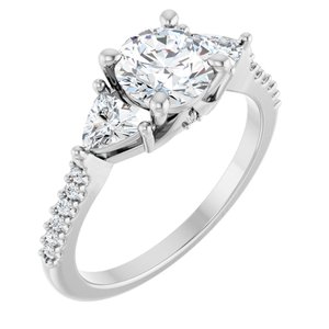 14K White Gold 6.5 mm Round 3/8 CTW Diamond Three-Stone Accented Engagement Ring. 126419:115:P