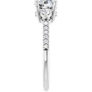 14K White Gold 6.5 mm Round 3/8 CTW Diamond Three-Stone Accented Engagement Ring. 126419:115:P