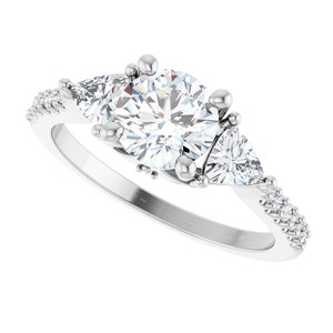 14K White Gold 6.5 mm Round 3/8 CTW Diamond Three-Stone Accented Engagement Ring. 126419:115:P