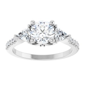 14K White Gold 6.5 mm Round 3/8 CTW Diamond Three-Stone Accented Engagement Ring. 126419:115:P