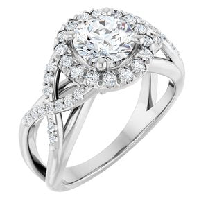 14K White Gold 6.5 mm Round Halo-Style Accented Engagement Ring. 126163:179:P