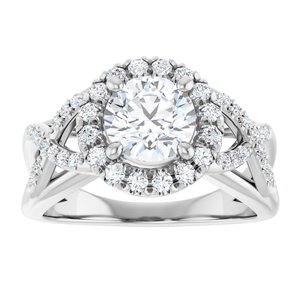 14K White Gold 6.5 mm Round Halo-Style Accented Engagement Ring. 126163:179:P