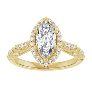 14K Yellow Gold 10x5 mm Marquise Halo-Style Accented Engagement Ring. 126232:391:P