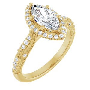 14K Yellow Gold 10x5 mm Marquise Halo-Style Accented Engagement Ring. 126232:391:P