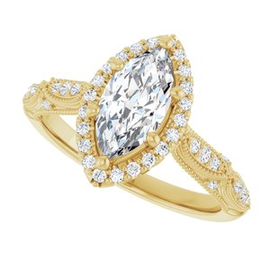 14K Yellow Gold 10x5 mm Marquise Halo-Style Accented Engagement Ring. 126232:391:P
