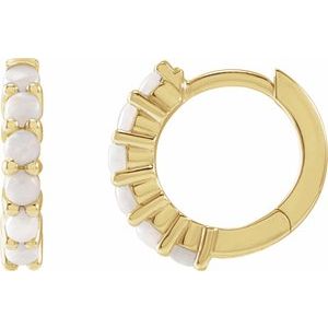 14K Yellow Gold Natural White Opal Cabochon Hinged 12.2 mm Hoop Earrings. 87181:121:P